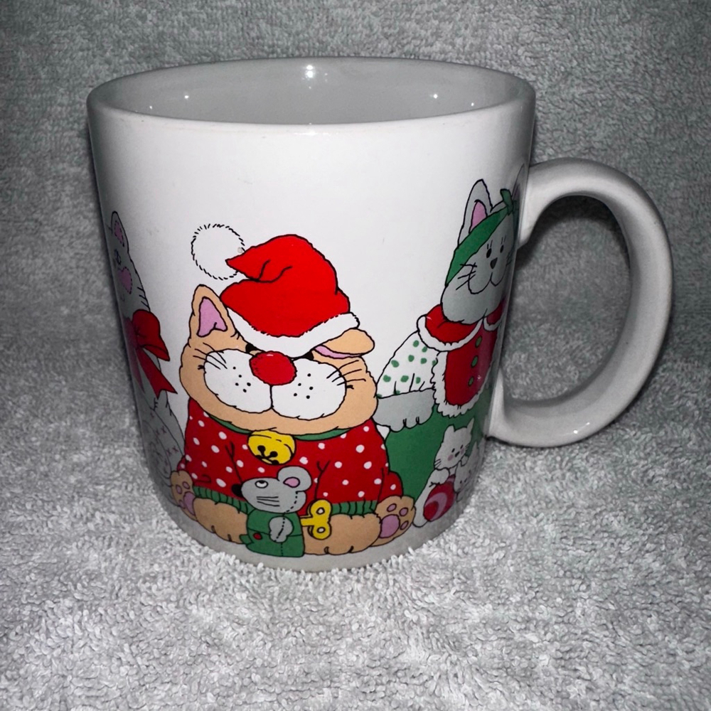 Pristine Vintage 1986 Applause Christmas Cats Kitties Theme Coffee Mug 12oz